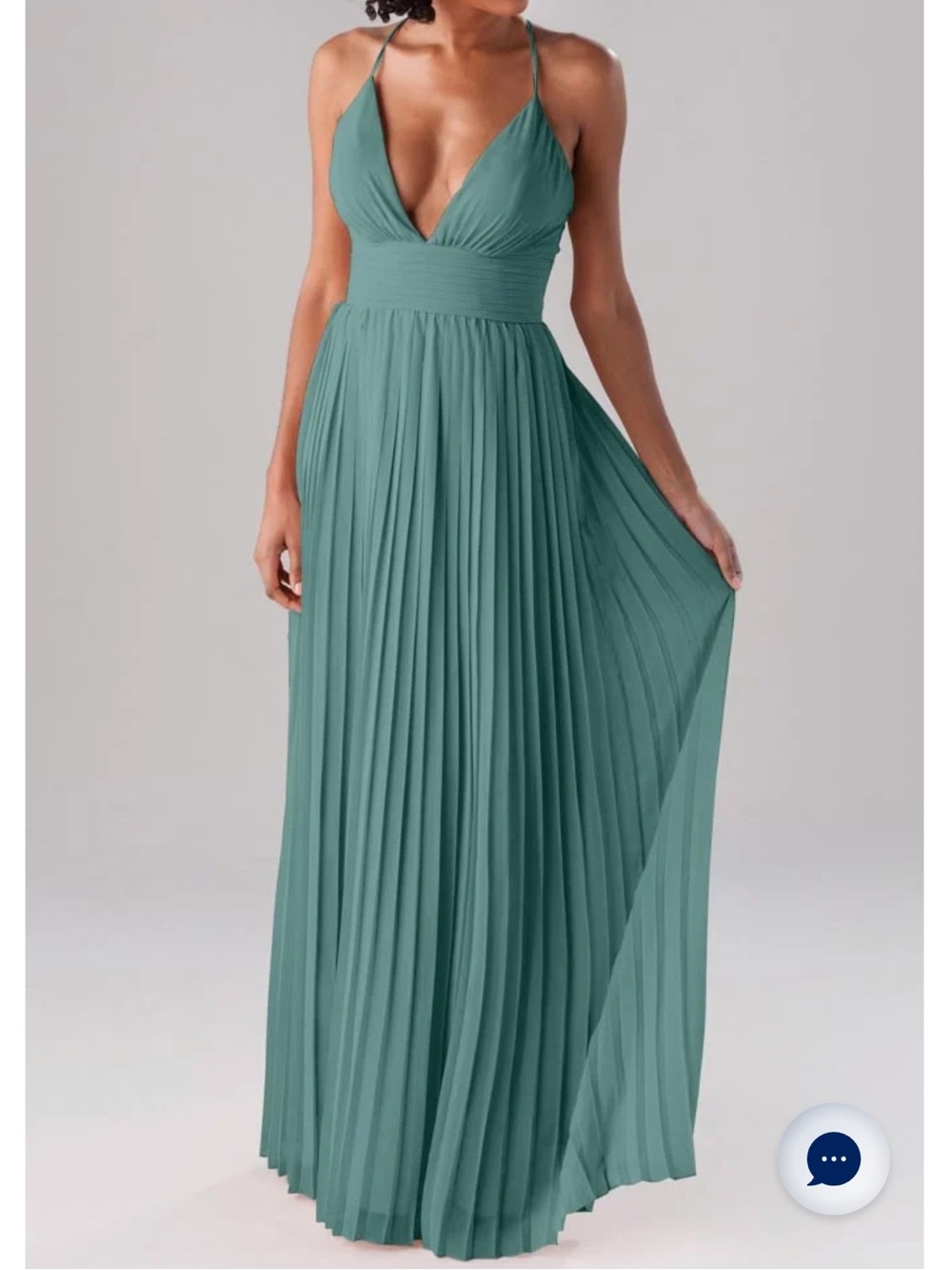 Plunging Pleated Maxi Dress in Deep Sea